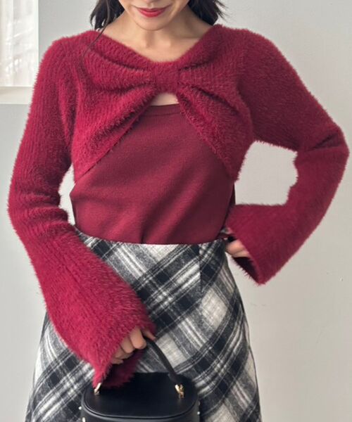 MAJESTIC LEGON（マジェスティックレゴン）の「リボンボレロドッキングニット（ニット/セーター・レディース・ブラック系その他/ホワイト系その他2/ピンク/チャコールグレー/ボルドー/グレー系その他・MEDIUM）」の6枚目の写真