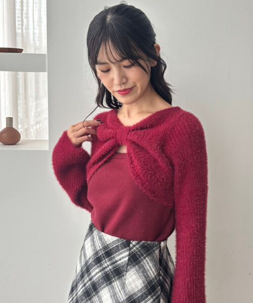 MAJESTIC LEGON（マジェスティックレゴン）の「リボンボレロドッキングニット（ニット/セーター・レディース・ブラック系その他/ホワイト系その他2/ピンク/チャコールグレー/ボルドー/グレー系その他・MEDIUM）」の18枚目の写真