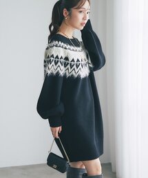 La boutique BonBon | 【女っぽカジュアル】フェアアイルオフショルニットワンピース(ワンピース)