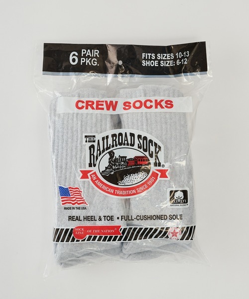 Railroad Sock（レイルロードソック）の「【Railroad Sock】6Pair Crew クルーソックス 6足セット USA製 UNTR（ソックス/靴下・メンズ・ホワイト/マルチ/グレー・FREE）」の2枚目の写真