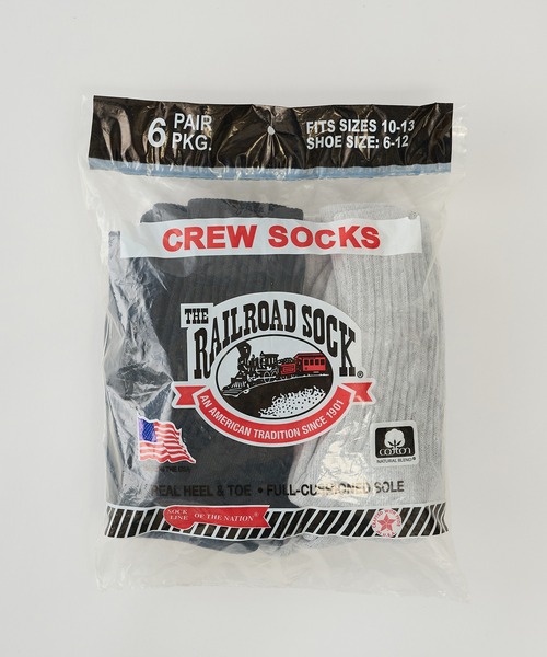 Railroad Sock（レイルロードソック）の「【Railroad Sock】6Pair Crew クルーソックス 6足セット USA製 UNTR（ソックス/靴下・メンズ・ホワイト/マルチ/グレー・FREE）」の3枚目の写真
