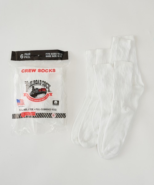 Railroad Sock（レイルロードソック）の「【Railroad Sock】6Pair Crew クルーソックス 6足セット USA製 UNTR（ソックス/靴下・メンズ・ホワイト/マルチ/グレー・FREE）」の4枚目の写真