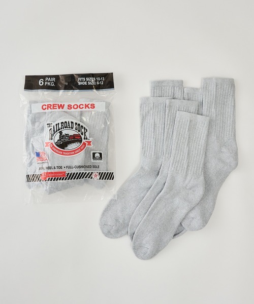 Railroad Sock（レイルロードソック）の「【Railroad Sock】6Pair Crew クルーソックス 6足セット USA製 UNTR（ソックス/靴下・メンズ・ホワイト/マルチ/グレー・FREE）」の5枚目の写真