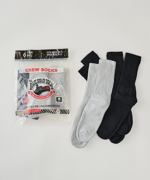 Railroad Sock（レイルロードソック）の「【Railroad Sock】6Pair Crew クルーソックス 6足セット USA製 UNTR（ソックス/靴下・メンズ・ホワイト/マルチ/グレー・FREE）」の6枚目の写真