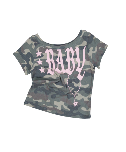 SETUP-EXE(セットアップイーエックスイー)の「BABY WIDE NECK TOP / CAMO(Tシャツ/カットソー・レディース・その他・OS)」の4枚目の写真