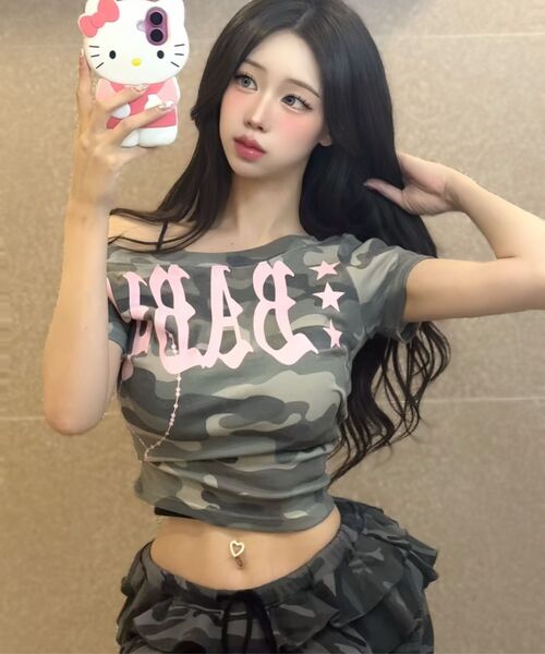 SETUP-EXE(セットアップイーエックスイー)の「BABY WIDE NECK TOP / CAMO(Tシャツ/カットソー・レディース・その他・OS)」の6枚目の写真