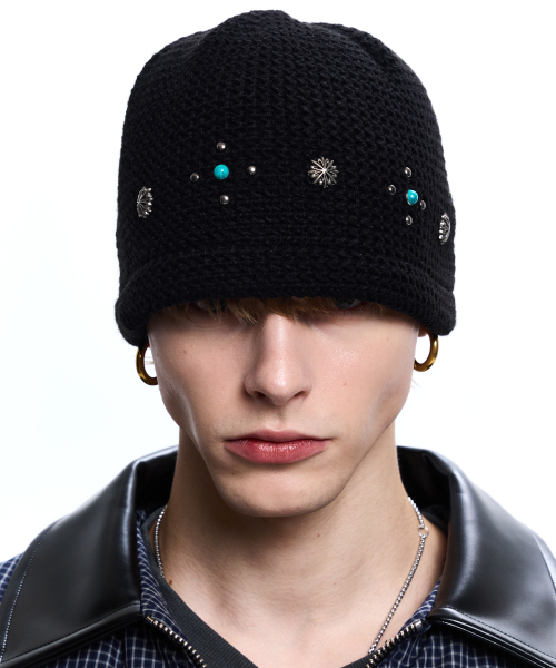 セール】SUNBURST RIVET KNIT BEANIE - TURQUOISE（ニットキャップ
