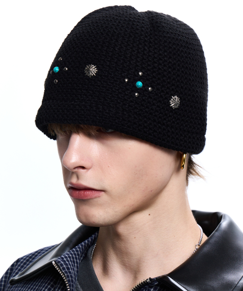 SUNBURST RIVET KNIT BEANIE - TURQUOISE（ニットキャップ/ビーニー