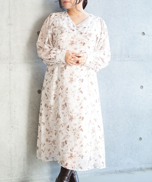 Ruwan yu（ルワンユー）の「フラワープリントレース切替ワンピース【大きいサイズ対応】（ワンピース・レディース・ブラウン・L/LL/3L/4L）」の8枚目の写真