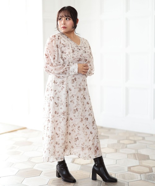 Ruwan yu（ルワンユー）の「フラワープリントレース切替ワンピース【大きいサイズ対応】（ワンピース・レディース・ブラウン・L/LL/3L/4L）」の11枚目の写真