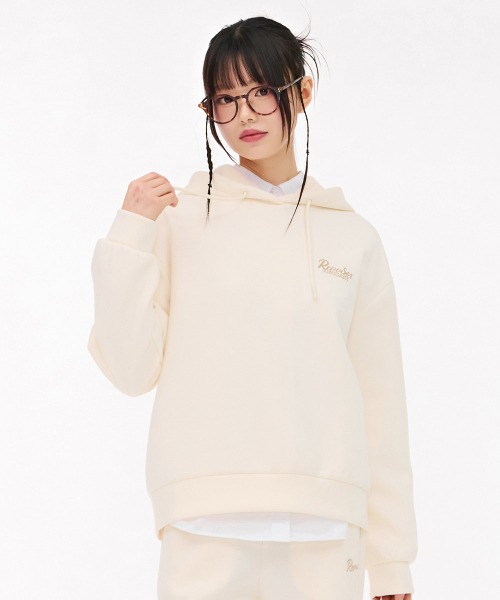 レディースレタリングフードパーカー-アイボリー（パーカー