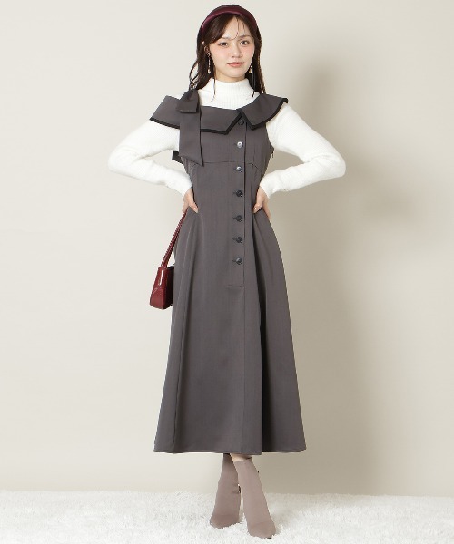 WILLSELECTION(ウィルセレクション)の「アシンメトリーリボンショルダーワンピース(ワンピース・レディース・モカ/チャコールグレー/ブラック系その他・FREE)」の2枚目の写真