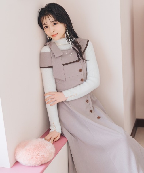 アシンメトリーリボンショルダーワンピース（ワンピース