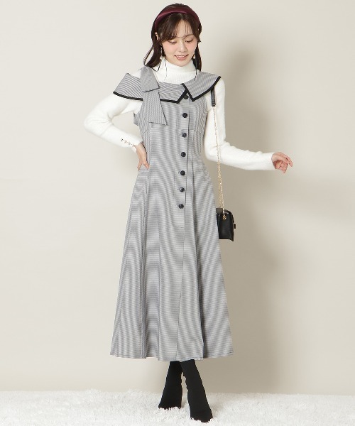 WILLSELECTION(ウィルセレクション)の「アシンメトリーリボンショルダーワンピース(ワンピース・レディース・モカ/チャコールグレー/ブラック系その他・FREE)」の4枚目の写真