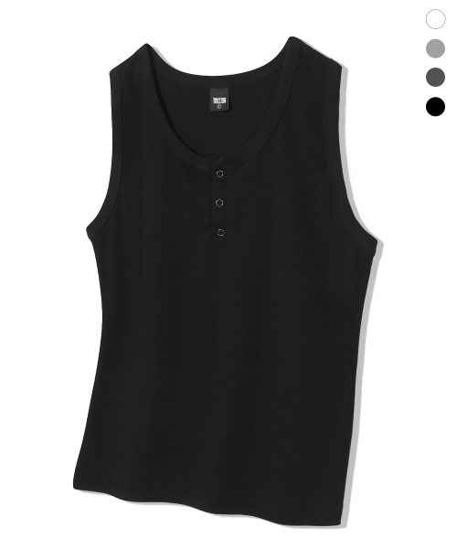 TRILLION（トリリオン）の「リブドリングスナップヘンリーネックスリーブレス_4カラー（Tシャツ/カットソー・メンズ・ホワイト/ブラック/グレー/チャコール・MEDIUM/LARGE/X-LARGE）」の13枚目の写真