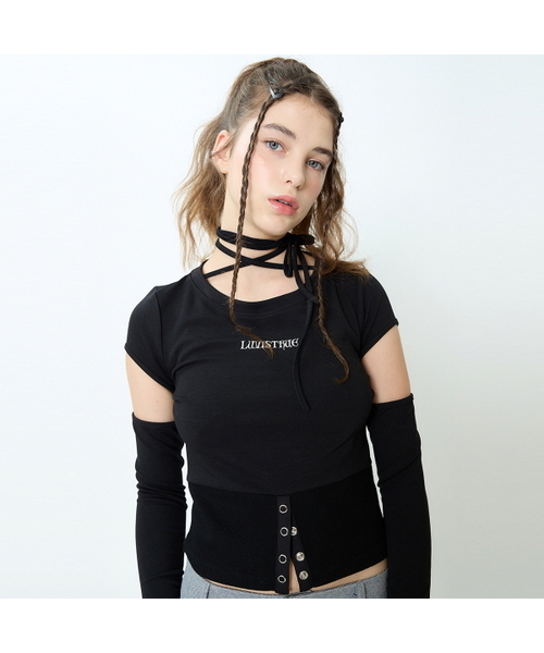 LUVISTRUE(ラヴイズトゥルー)の「CH BUTTON LAYERED TEE(BLACK)(Tシャツ/カットソー・レディース・その他・FREE)」の1枚目の写真