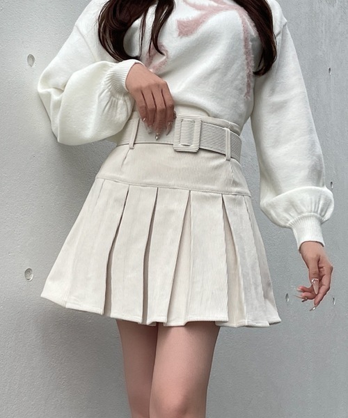 one way（ワンウェイ）の「コーデュロイ太ベルトプリーツスカート（スカート・レディース・ブラウン/ホワイト/ブラック・SMALL/MEDIUM）」の2枚目の写真