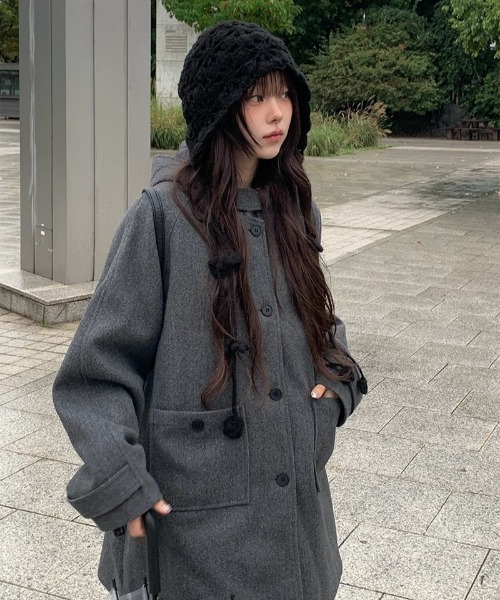 anyonemore(エニワンモア)の「花モチーフクロシェ編みボンネットニット帽(ニットキャップ/ビーニー・レディース・ブラック・FREE)」の6枚目の写真