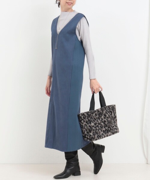 MICO COULIER（ミコクリエ）の「スエード×リブ2WAYジャンスカ（ワンピース・レディース・キナリ/ライトブルー/ブラック・38）」の3枚目の写真