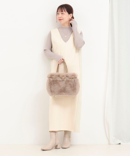 MICO COULIER（ミコクリエ）の「スエード×リブ2WAYジャンスカ（ワンピース・レディース・キナリ/ライトブルー/ブラック・38）」の4枚目の写真