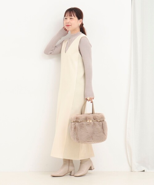 MICO COULIER（ミコクリエ）の「スエード×リブ2WAYジャンスカ（ワンピース・レディース・キナリ/ライトブルー/ブラック・38）」の5枚目の写真