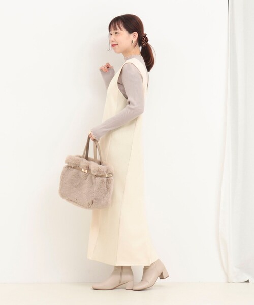 MICO COULIER（ミコクリエ）の「スエード×リブ2WAYジャンスカ（ワンピース・レディース・キナリ/ライトブルー/ブラック・38）」の6枚目の写真