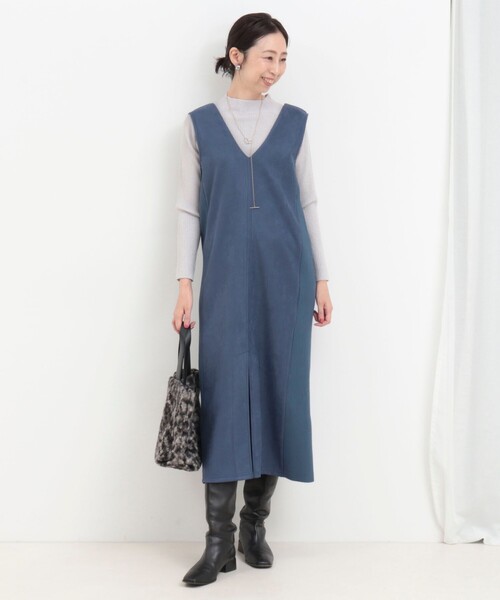 MICO COULIER（ミコクリエ）の「スエード×リブ2WAYジャンスカ（ワンピース・レディース・キナリ/ライトブルー/ブラック・38）」の8枚目の写真