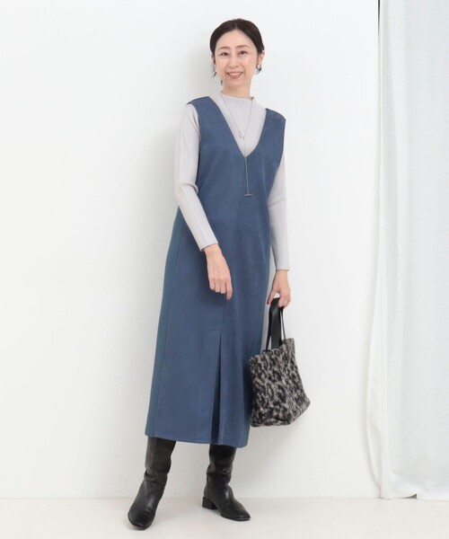 MICO COULIER（ミコクリエ）の「スエード×リブ2WAYジャンスカ（ワンピース・レディース・キナリ/ライトブルー/ブラック・38）」の9枚目の写真