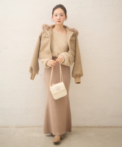 Seemi. byNICECLAUP（ シーミーバイナイスクラップ）の「【Seemi.】フードファーボアジャケット（その他アウター・レディース・ベージュ/ブラック/オフホワイト・FREE）」の17枚目の写真