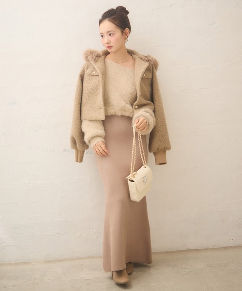 Seemi. byNICECLAUP（ シーミーバイナイスクラップ）の「【Seemi.】フードファーボアジャケット（その他アウター・レディース・ベージュ/ブラック/オフホワイト・FREE）」の18枚目の写真