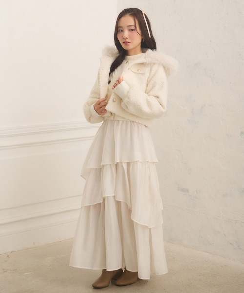 Seemi. byNICECLAUP（ シーミーバイナイスクラップ）の「【Seemi.】フードファーボアジャケット（その他アウター・レディース・ベージュ/ブラック/オフホワイト・FREE）」の21枚目の写真