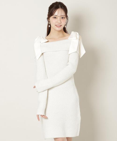 WILLSELECTION（ウィルセレクション）の「リボンショルダーオフショルニットワンピース（ワンピース・レディース・オフホワイト/ブラック/サックスブルー/ピンク・FREE）」の8枚目の写真
