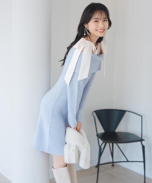 WILLSELECTION（ウィルセレクション）の「リボンショルダーオフショルニットワンピース（ワンピース・レディース・オフホワイト/ブラック/サックスブルー/ピンク・FREE）」の20枚目の写真