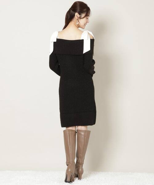 WILLSELECTION（ウィルセレクション）の「リボンショルダーオフショルニットワンピース（ワンピース・レディース・オフホワイト/ブラック/サックスブルー/ピンク・FREE）」の5枚目の写真