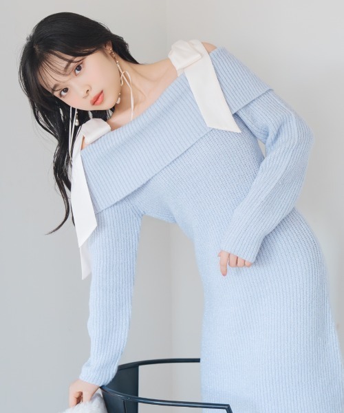WILLSELECTION（ウィルセレクション）の「リボンショルダーオフショルニットワンピース（ワンピース・レディース・オフホワイト/ブラック/サックスブルー/ピンク・FREE）」の22枚目の写真