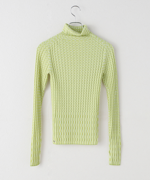 JOURNAL STANDARD（ジャーナルスタンダード）の「【ANNUAL/アニュアル】 Chekered rib Turtle PO（ニット/セーター・レディース・グリーン/イエロー・FREE）」の3枚目の写真