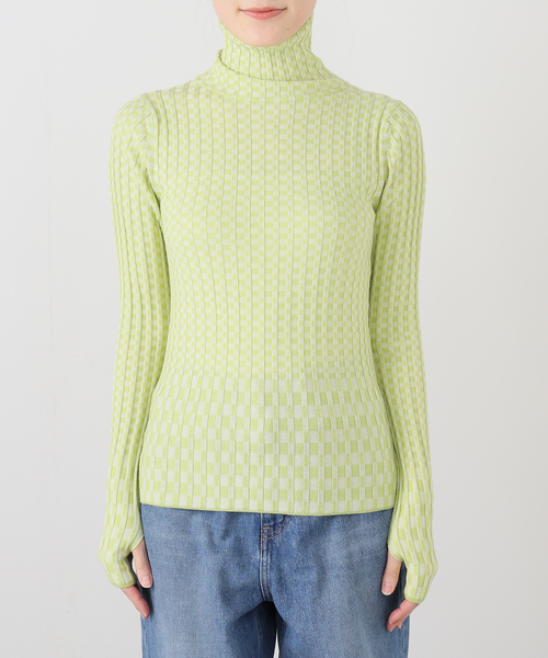 JOURNAL STANDARD（ジャーナルスタンダード）の「【ANNUAL/アニュアル】 Chekered rib Turtle PO（ニット/セーター・レディース・グリーン/イエロー・FREE）」の12枚目の写真