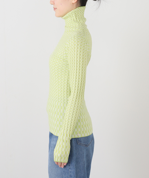 JOURNAL STANDARD（ジャーナルスタンダード）の「【ANNUAL/アニュアル】 Chekered rib Turtle PO（ニット/セーター・レディース・グリーン/イエロー・FREE）」の13枚目の写真