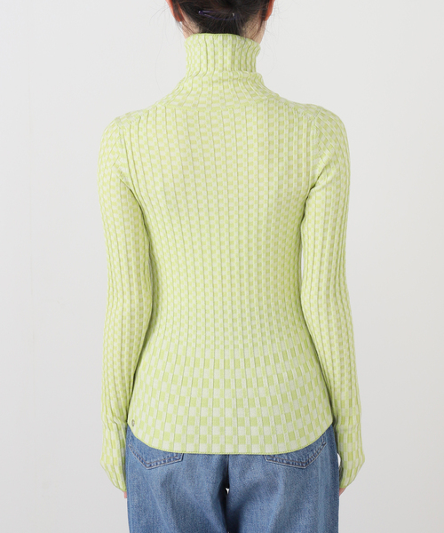 JOURNAL STANDARD（ジャーナルスタンダード）の「【ANNUAL/アニュアル】 Chekered rib Turtle PO（ニット/セーター・レディース・グリーン/イエロー・FREE）」の14枚目の写真
