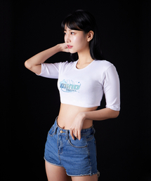 マインドトラベル スーピマ スパン 5部袖 ショート クロップTシャツ_ホワイト