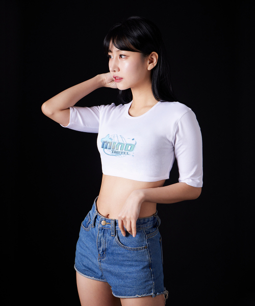 ASTRAL PROJECTION(アストラルプロジェクション)の「マインドトラベル スーピマ スパン 5部袖 ショート クロップTシャツ_ホワイト(Tシャツ/カットソー・レディース・その他・FREE)」の1枚目の写真