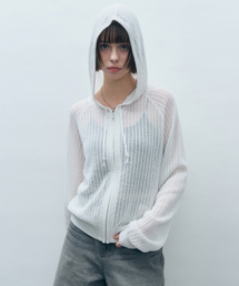 MONGDOL | クロシェニットフードジップアップアイボリーMDCD040IVORY(カーディガン/ボレロ)