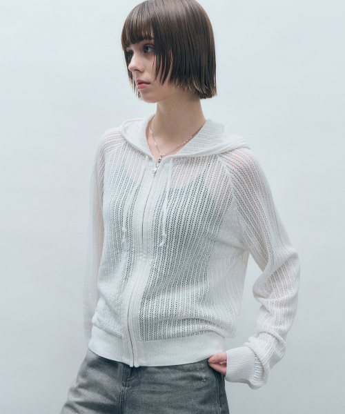 MONGDOL（モンドル）の「クロシェニットフードジップアップアイボリーMDCD040IVORY（カーディガン/ボレロ・レディース・その他・F）」の7枚目の写真