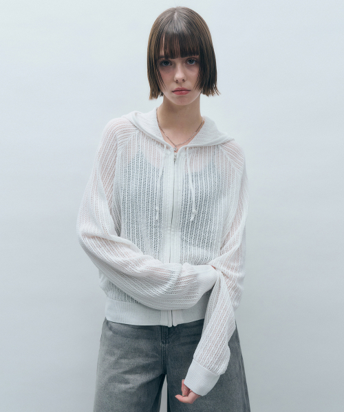 MONGDOL（モンドル）の「クロシェニットフードジップアップアイボリーMDCD040IVORY（カーディガン/ボレロ・レディース・その他・F）」の6枚目の写真