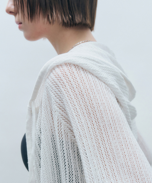 MONGDOL（モンドル）の「クロシェニットフードジップアップアイボリーMDCD040IVORY（カーディガン/ボレロ・レディース・その他・F）」の5枚目の写真