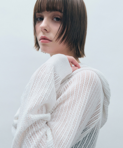 MONGDOL（モンドル）の「クロシェニットフードジップアップアイボリーMDCD040IVORY（カーディガン/ボレロ・レディース・その他・F）」の4枚目の写真