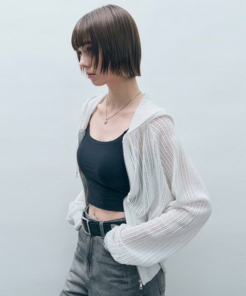 MONGDOL（モンドル）の「クロシェニットフードジップアップアイボリーMDCD040IVORY（カーディガン/ボレロ・レディース・その他・F）」の3枚目の写真
