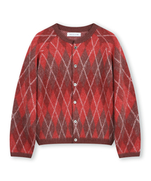 BESLOW（ビースロー）の「ARGYLE CREW NECK SHORT CARDIGAN RED（カーディガン/ボレロ）」