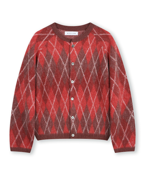 Argyle crew‑neck short cardigan красный