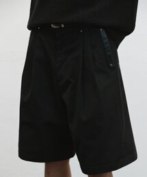 フォルディッドレザーパッチワイドバermudaパンツ[ブラック]
